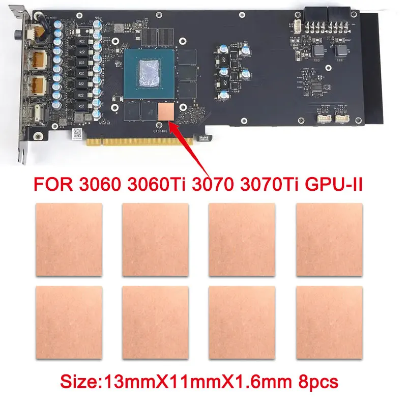 GPU RAM Dissipador de calor de cobre para Memory Miner, Arrefecimento, 15-40 Graus Almofada térmica, RTX 3060 3070 3080 3090 5600 5700