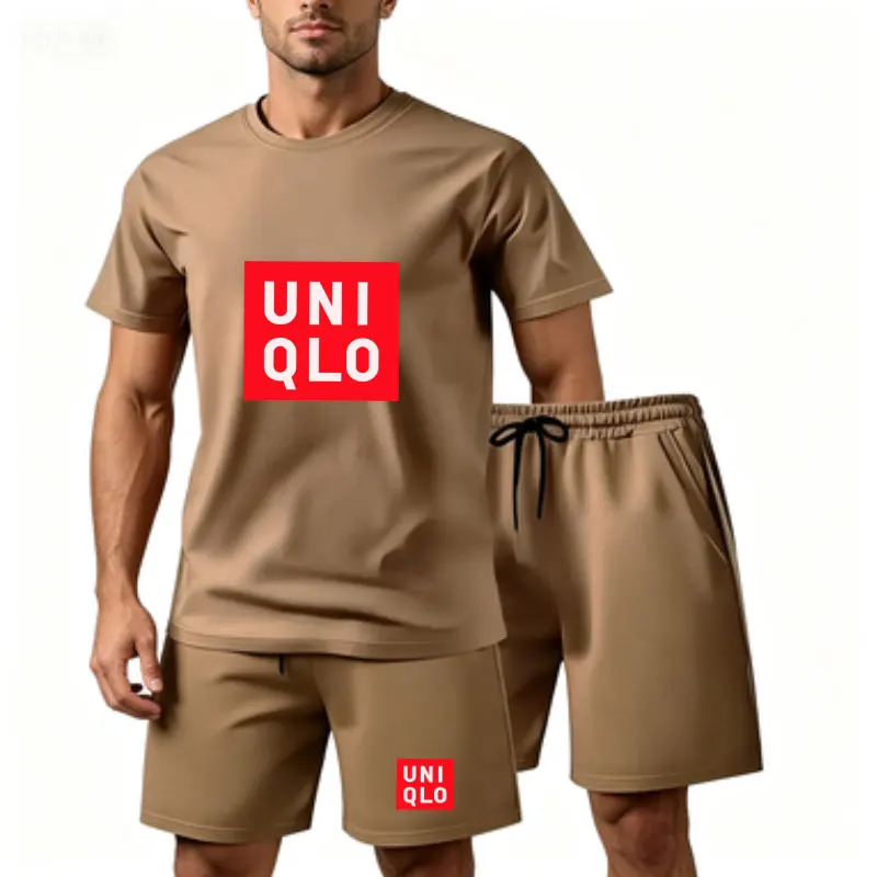 Men's motorcycle casual sports set 2-piece summer short sleeved T-shirt+drawstring shorts breathable sports cycling jogging suit 5