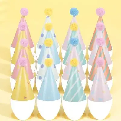 

16pcs Birthday Hats Paper Party Fun Decorations Adults Graduation New Year Holiday Photo Props Small Reusable Cone Cap