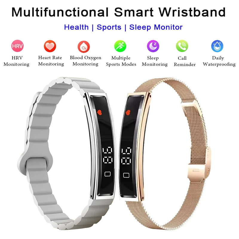 

Smart Bracelet with Heart Rate Blood Oxygen Health Monitor Pedometer Sports Fitness Tracker Couple Wristband Ladies Smart Band
