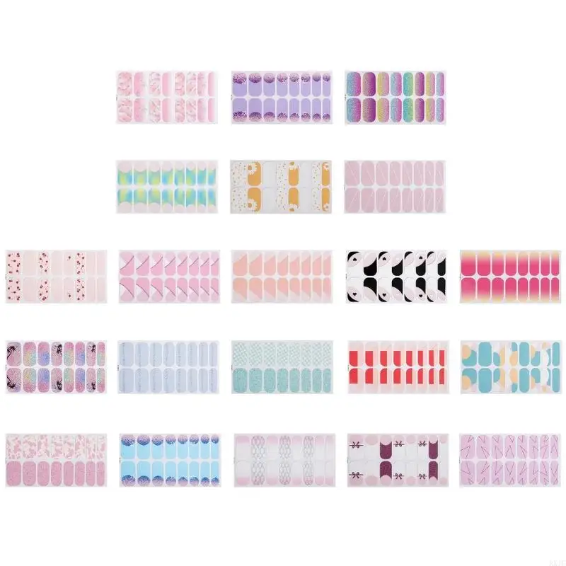 

RXJC Nails Polish Stickers Flowers Gels Strips Nails Polish Wraps French Tip Gels Stickers Manicures Stickers