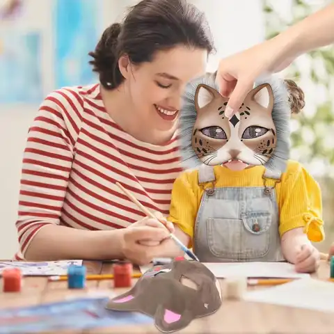 Maschera di volpi di gatto con adesivo in rete per occhi di pellicce, maschera per vestire teriani da dipingere, maschera per animali, maschera per costumi artigianali, accessorio per la casa