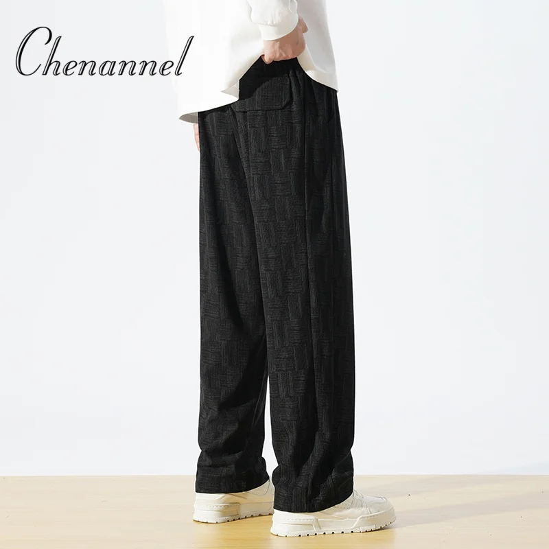 

Corduroy irregular checkered casual pants for men comfortable and versatile straight-leg wide-leg pants