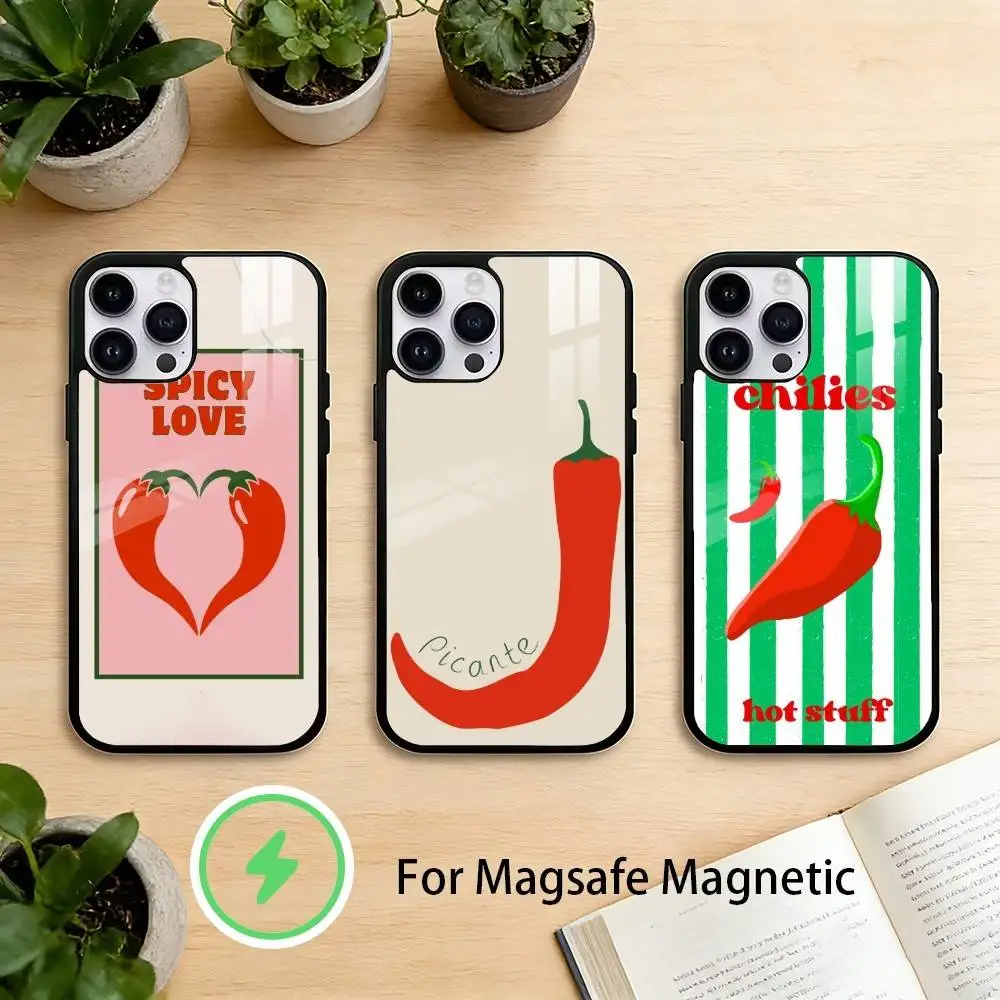 

love red chili Phone Case For iPhone 17 16 15 14 13 12 Pro Max Plus for Mirror Wireless Magnetic Cover