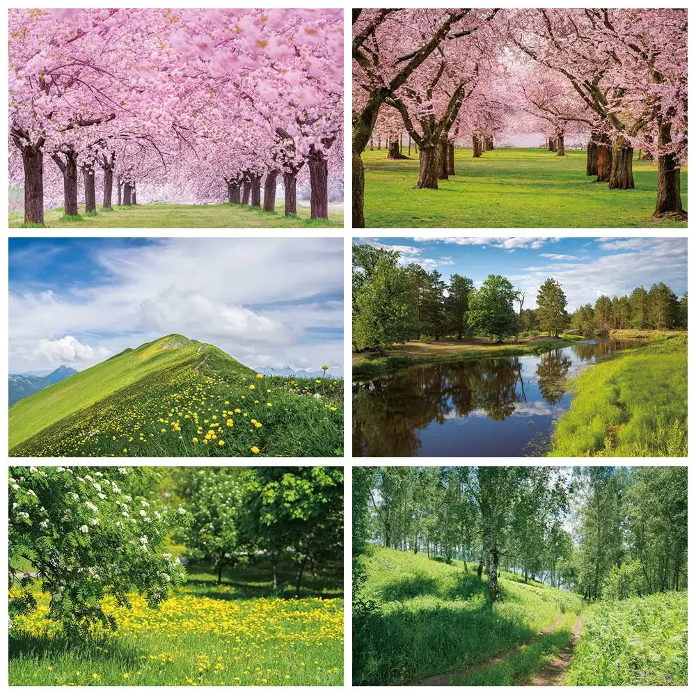 

MOON.QG Spring Scenes Background Photography River Forest Grass Field Photocall Backdrop Portrait Photo Studio Home Decorations