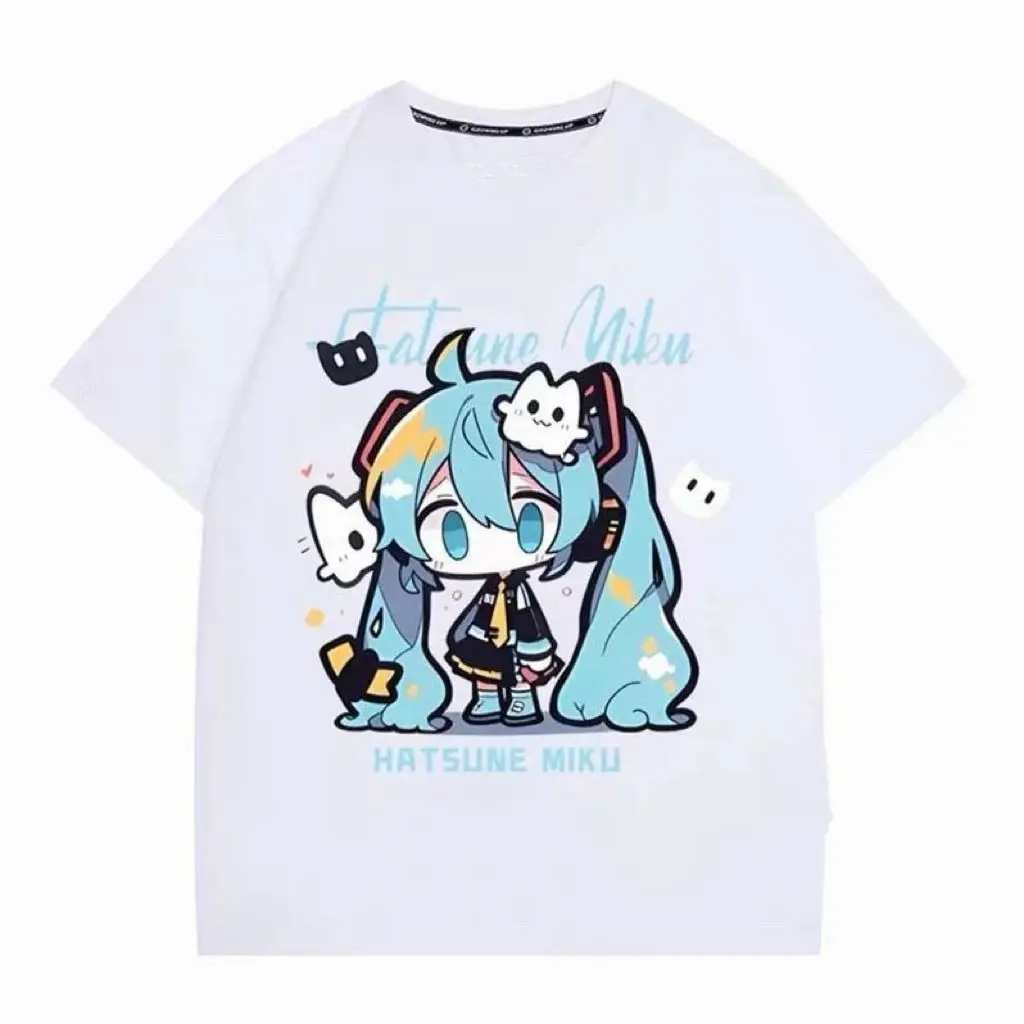 Short-sleeved T-shirt Collaboration Item with Miku from the Future. MIKU's Casual Clothing for Boys Girls, Suitable for Students