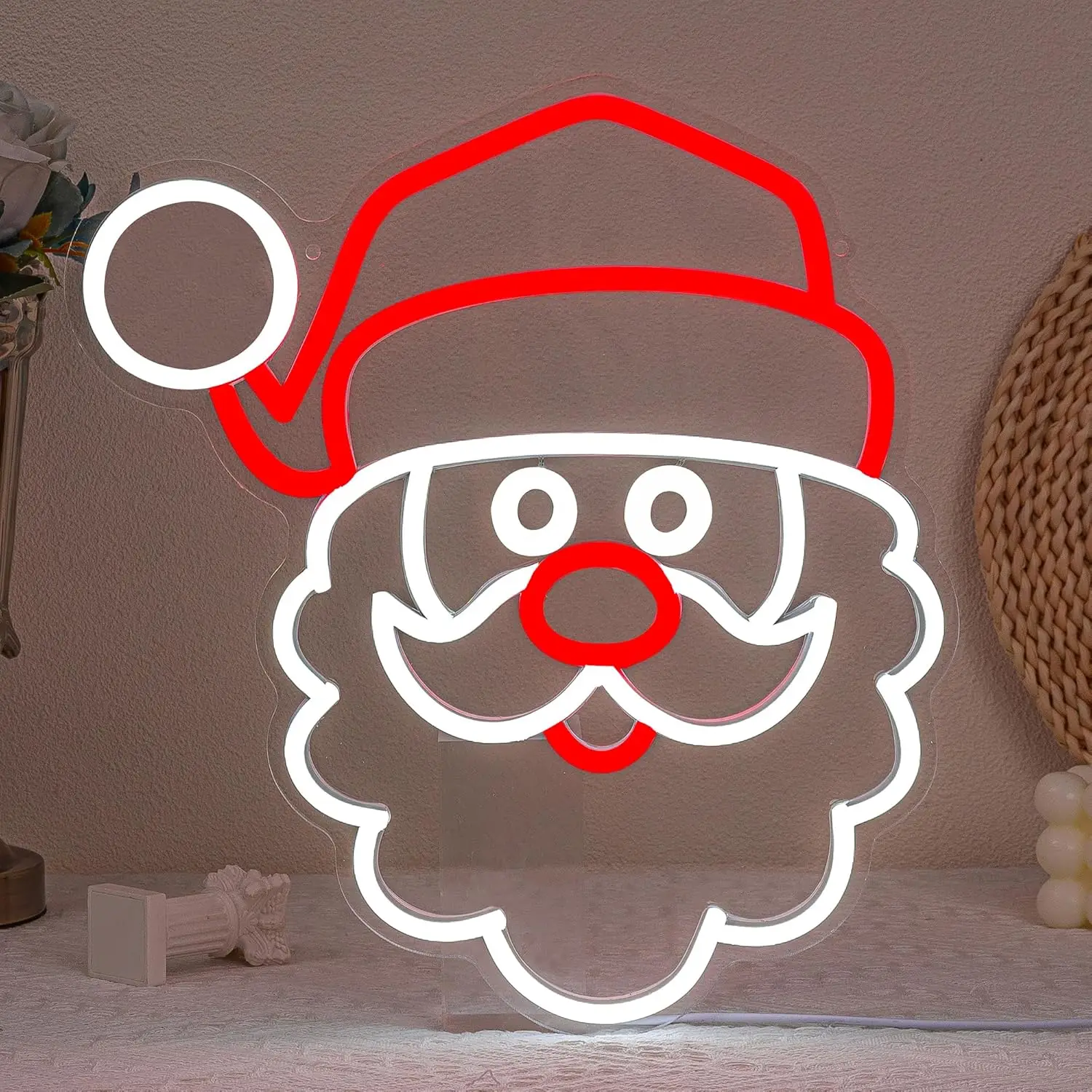 Santa Claus Neon Sign USB Dimmable LED Sign Santa Light Up Sign for Bedroom Room Backyard Cafe Christmas Tree Party Decoration