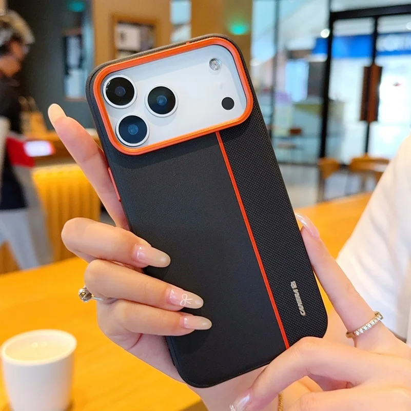 For iPhone 18 Pro Max 18 17 16 15 Case With Red Camera Ring Raised Lens Protection Colorful Faux Leather Shockproof Back Cover