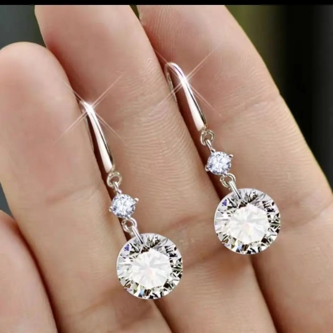

Real Silver 925 D Color 6.5mm Moissanite Diamond Hook Earrings Dangle Drop Earring for Women Wedding Jewelry Valentine Gift