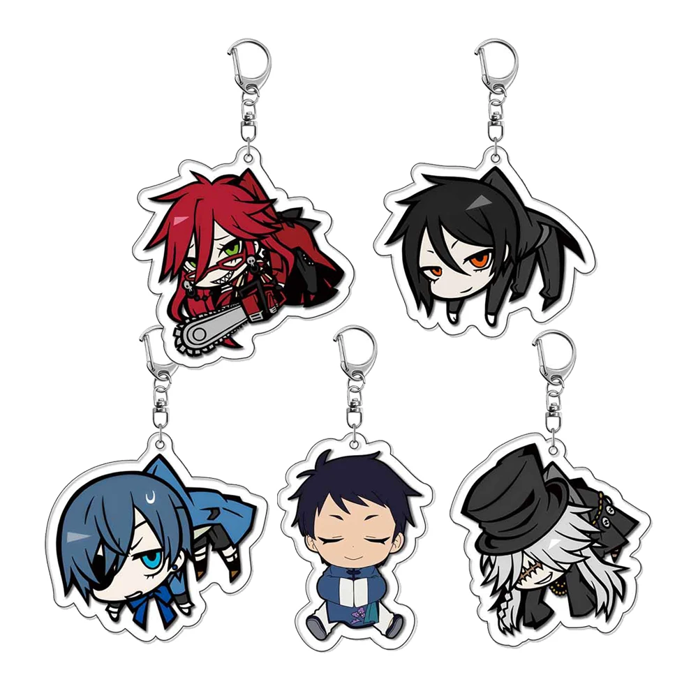 أنيمي الأسود بتلر المفاتيح الكرتون Ciel Phantomhive سيباستيان ميكايليس أرقام الاكريليك حقيبة كيرينغ قلادة اكسسوارات الهدايا