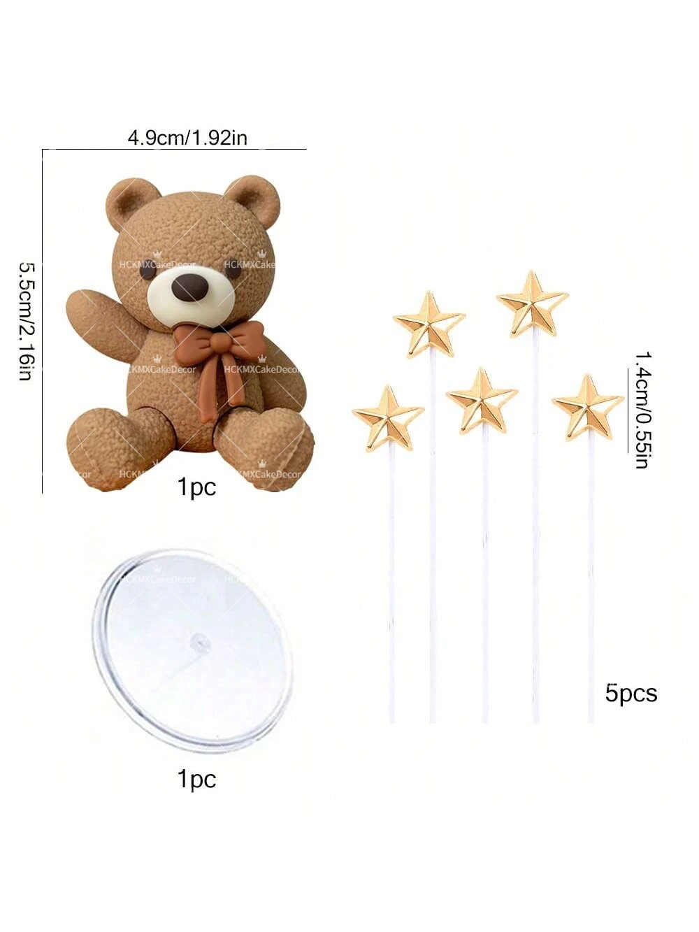 1 Set Niedlicher Brauner Teddybär Tortendekoration mit Stern & Schaumstoff-Harz-Bärenfigur für Baby-Kinder-Geburtstagsparty Tortendekoration – Detail 5