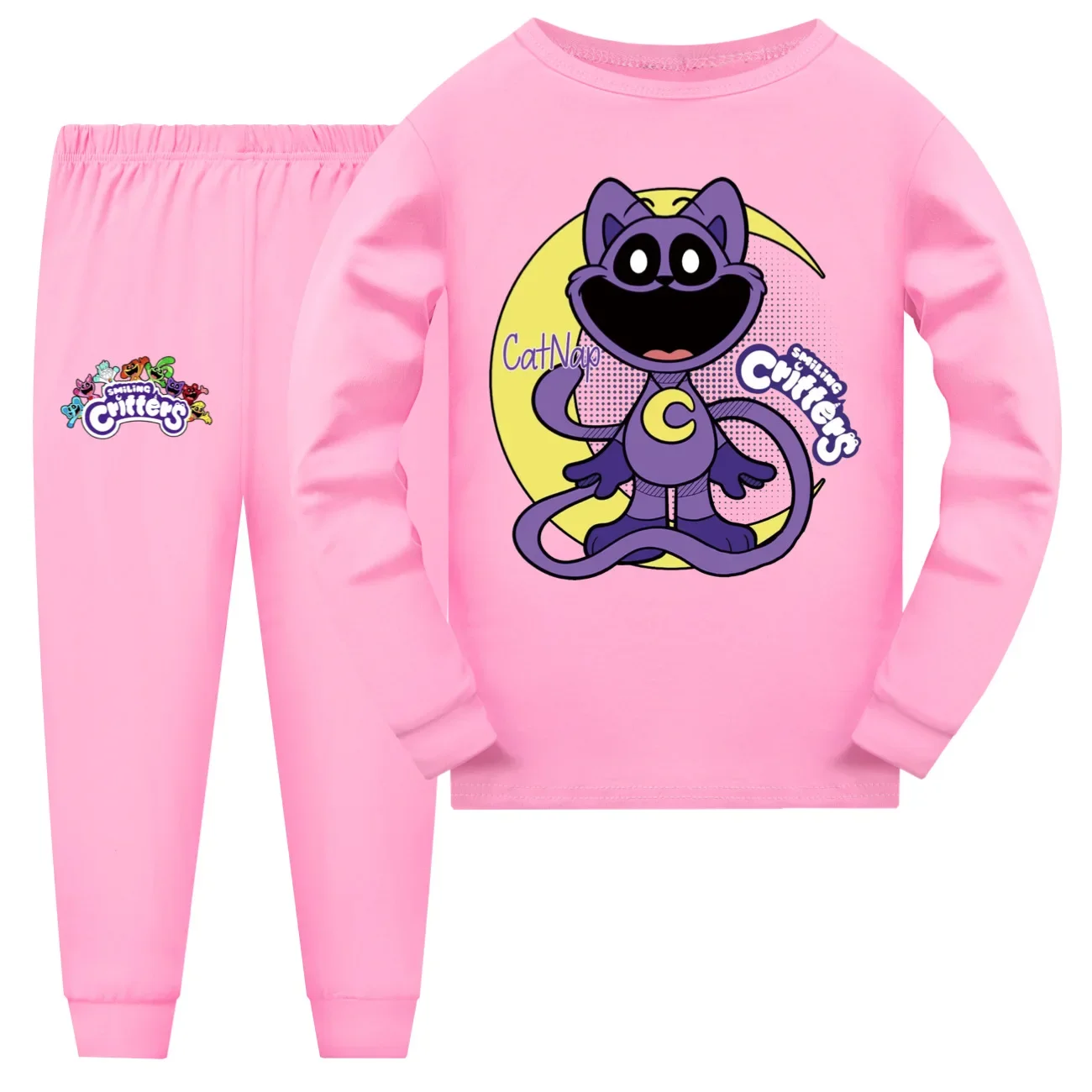 Nowe jesienne zwierzęta uśmiechnięte dziecięce bluzy z długim rękawem + zestaw spodni Cartoon Catnap Print chłopcy dziewczęta modne ciuchy Casaul