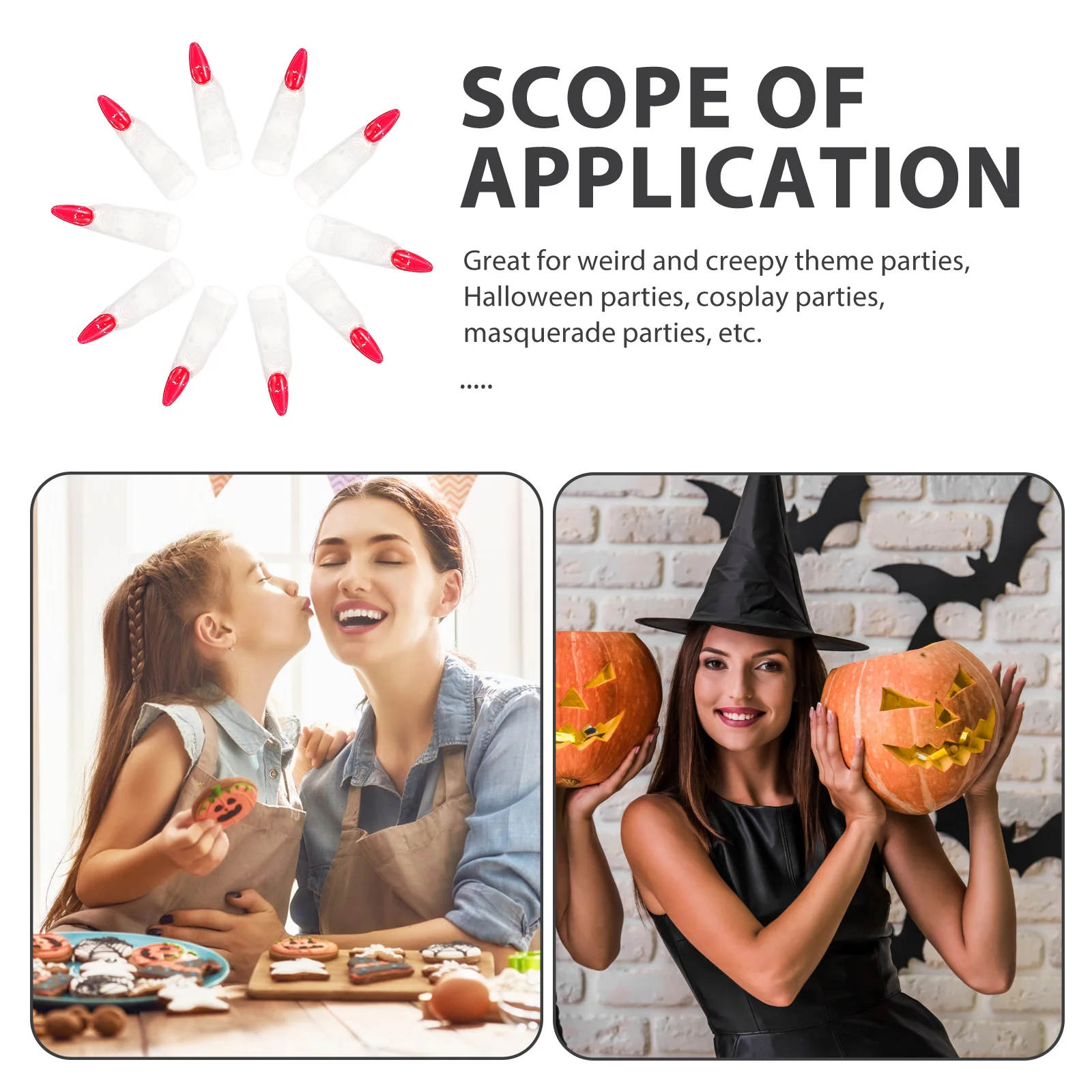 10 pçs brilho no escuro dedos de bruxa unhas falsas para halloween brincadeira adereços cosplay festa masquerade unhas assustadoras acessório