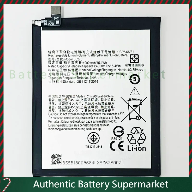 New 3.85V 4000mAh BL270 For Lenovo K8 Note, XT1902-3 Battery
