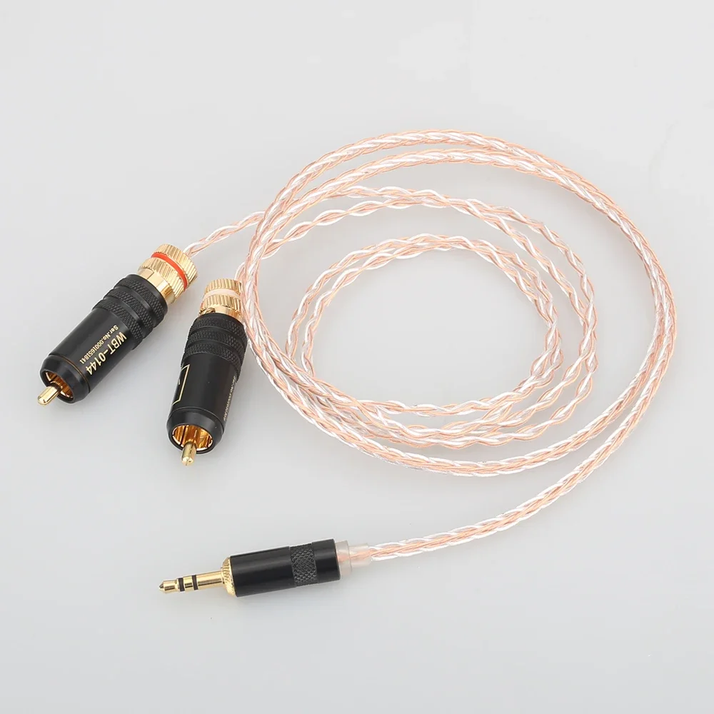 كابل Audiocrast عالي الجودة 2 rca إلى 3.5 ملم hifi 1 إلى 2 مع كابل صوت من النحاس النقي OFC