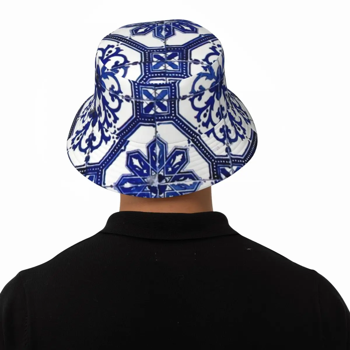 Portuguese Tile Bucket Hat Blue and White Hip Hop Fisherman Caps For Men Women Travel Hiking Sun Hats Foldable Printed Cap