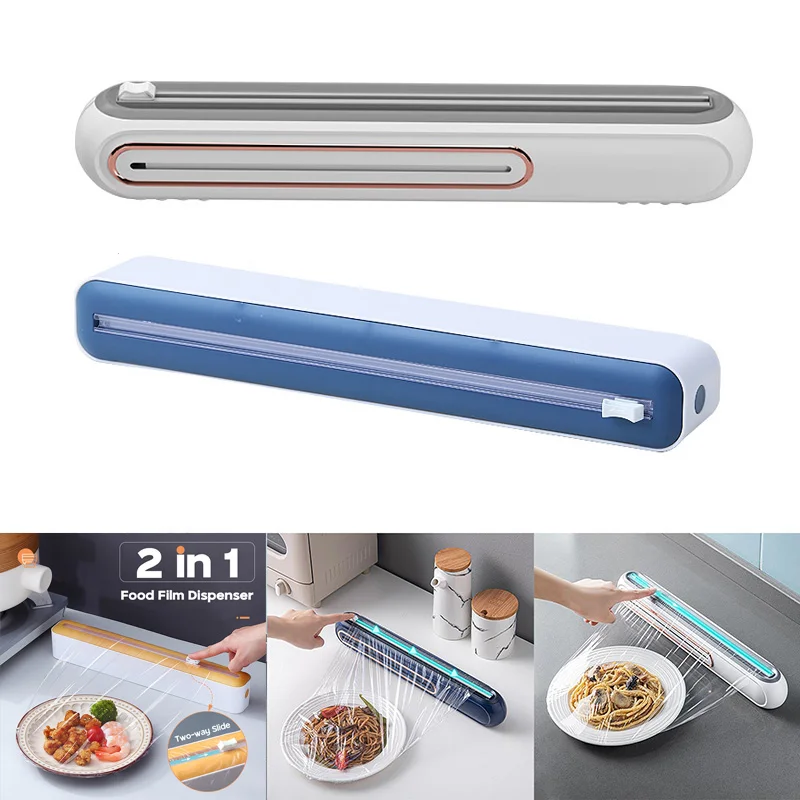 New Film Cutter Plastic Wrap Dispenser Tin Aluminum Foil Dispenser Cutter  Suction Cup Adjustable Household Kitchen Food Storage