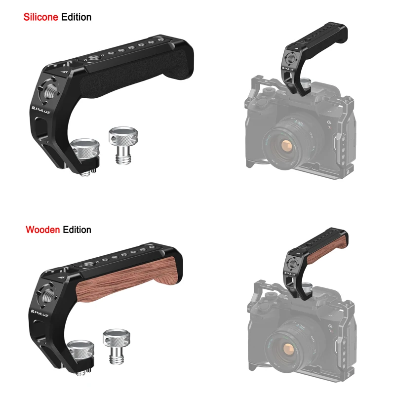 PULUZ Arri Metal Top Handle For Mirrorless Camera Cage Stabilizer Hand-held Grip with Dual Cold Shoe Bases + 1/4 & 3/8 Screw