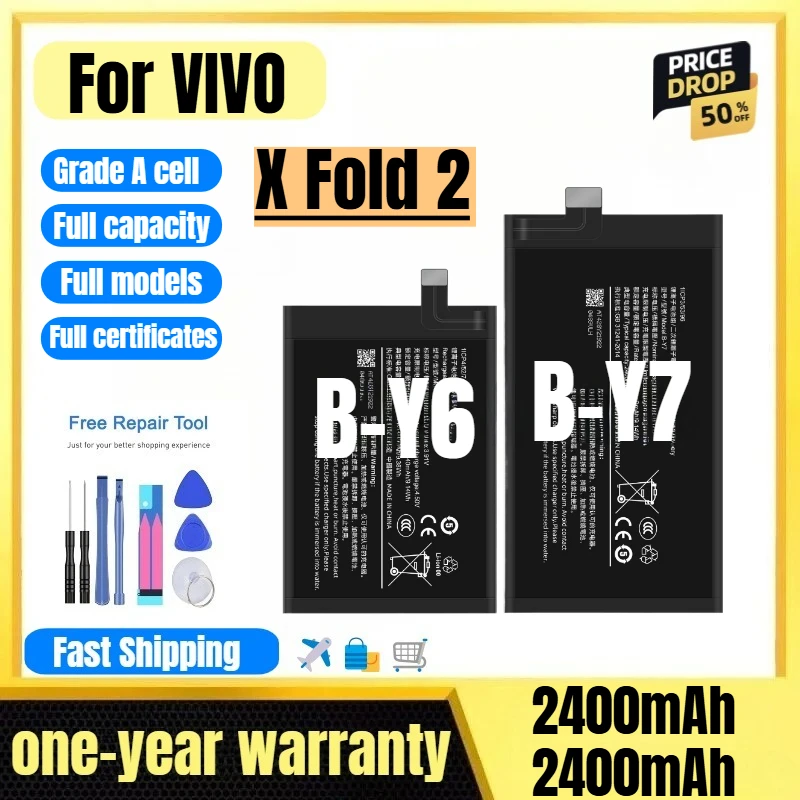 

B-Y6/B-Y7 for VIVO X Fold 2 Phone Battery 0 Cycle High Quality High Capacity Battery Replacement Bateria Grade A Cell with Tools
