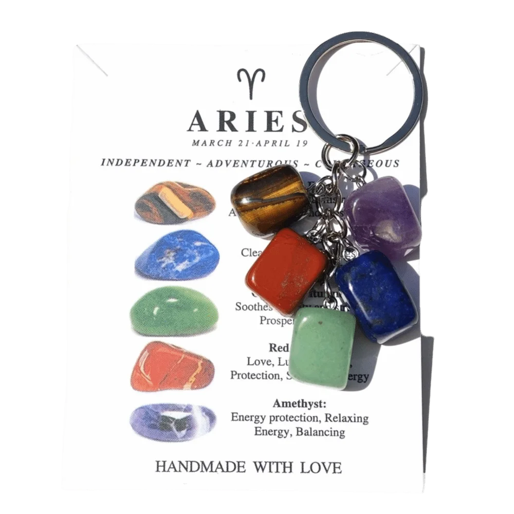 Trendy Stone 12 Constellation Keychain Zodiac Polished Birthstone Key Pendant Alloy Lightweight Astrology Keyring Women Men