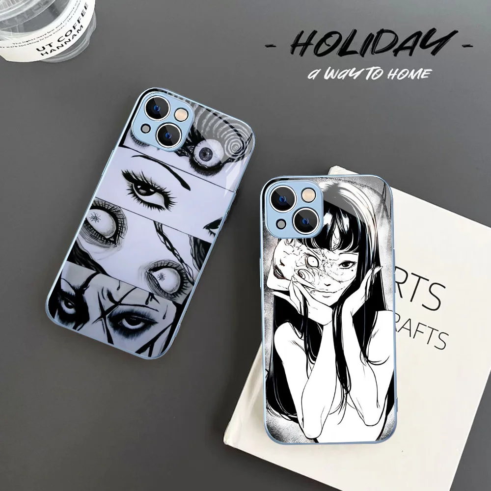 Black comics Junji Itos Tomies Phone Case Tempered Glass For iphone 14 13 12 11 Pro Mini XS MAX 14Plus X XS XR Fundas