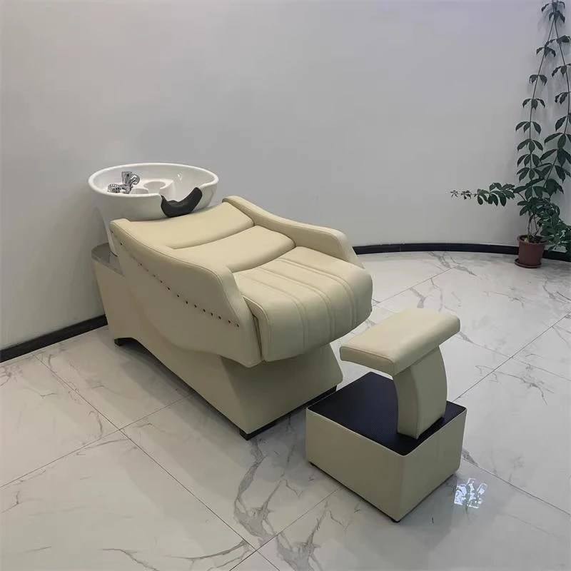 Half-lying flush bed High-grade simple modern hair salon special barber shop shampoo bed with pedal