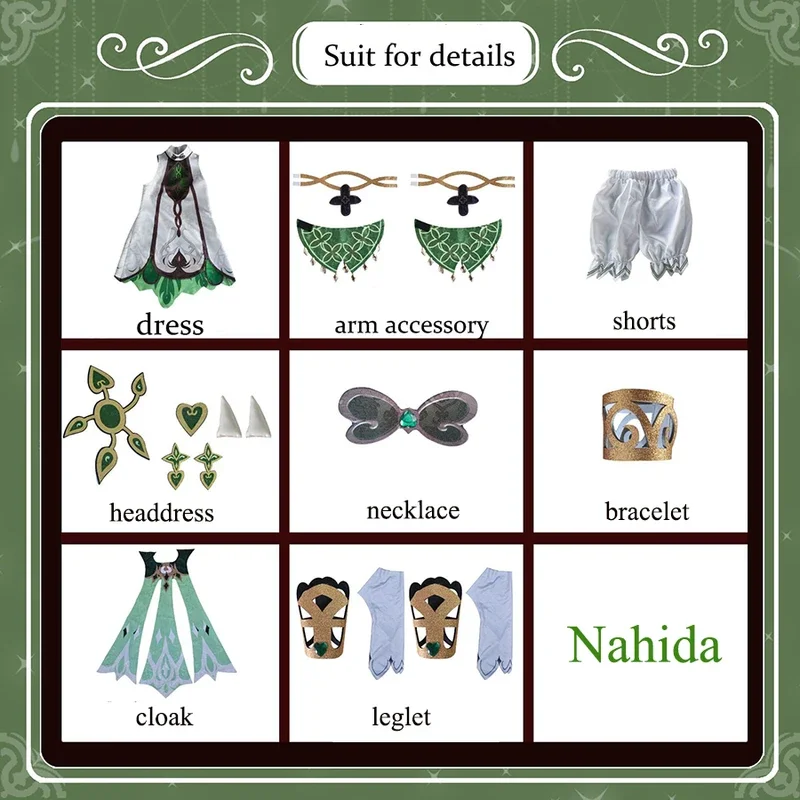 Disfraz de Cosplay de Genshin Impact Nahida, peluca de señor menor, Kusanali, vestido de uniforme de Nahida, Disfraces de Halloween, trajes de juego de rol