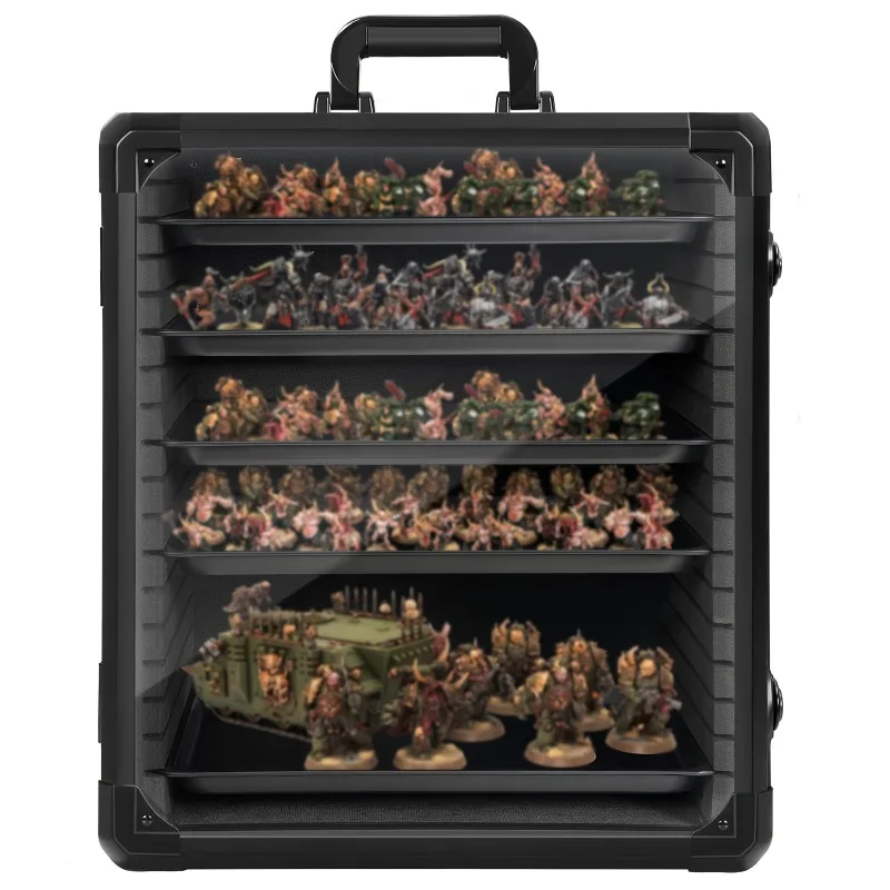 Transparent Multi-layer Tray Stackable Lockable Figure Showcase Big Figure Display Case Organizer Black Doll Model Toys Cabinet