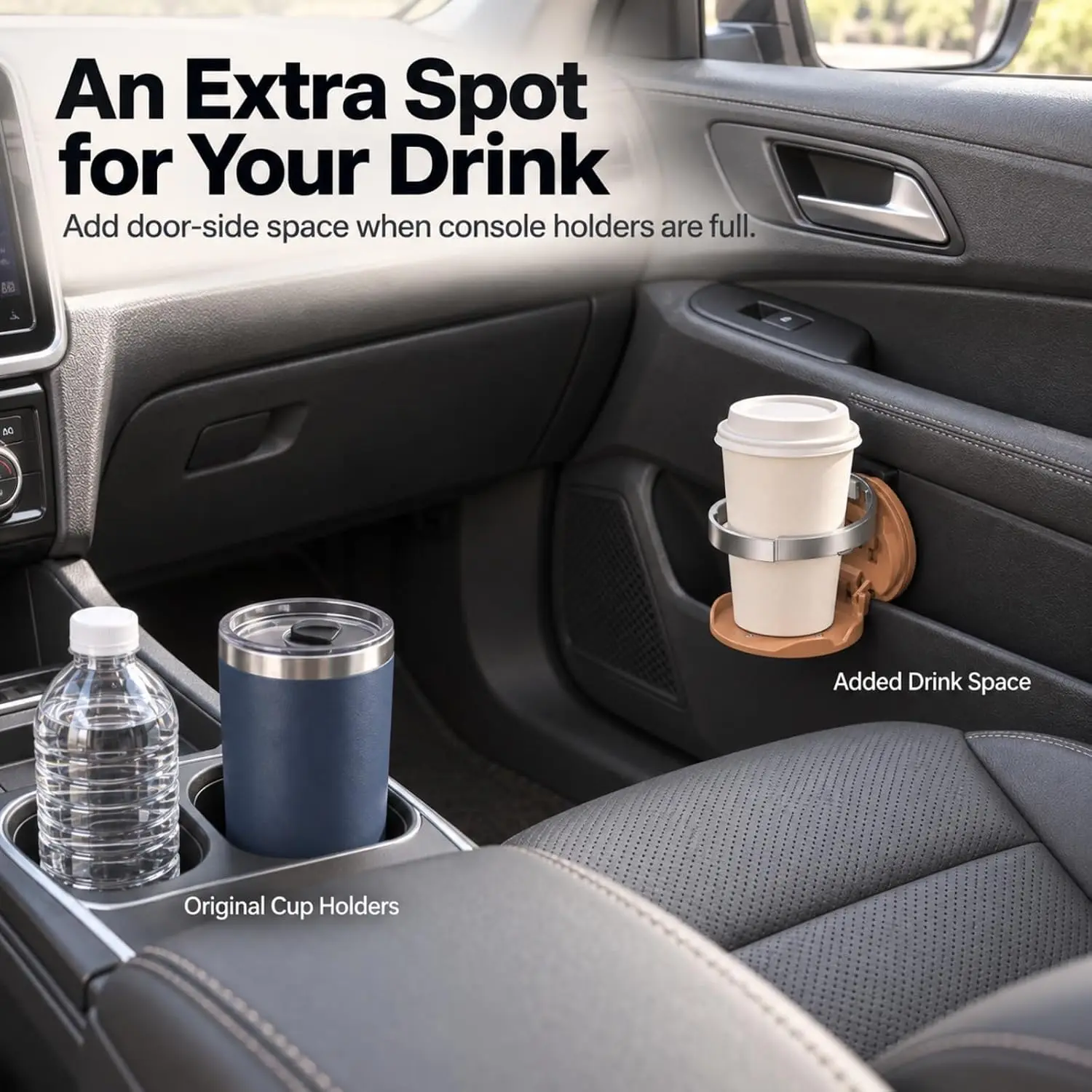 Faltbarer Getränkehalter für Autotüren, Clip-On-Getränke- und Handyhalter für Autos, Aufbewahrungsregal für Kaffee- und Wasserbecher, Flaschenorganizer – Detail 6