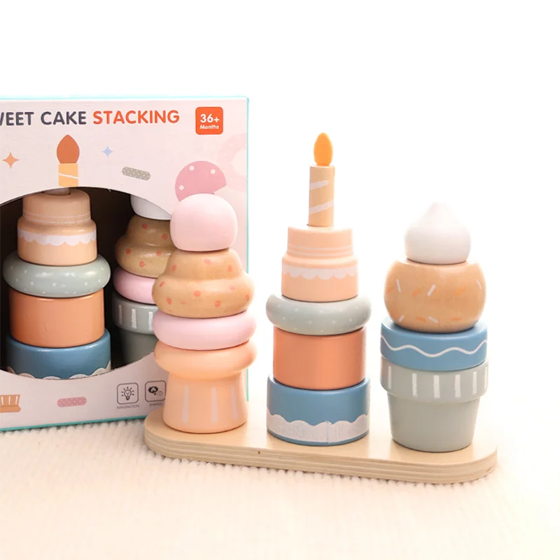 

Wooden Ice Cream&Cake Stacking Toy,Pretend Play Dessert Set,Educational Sorting&Balancing Toy for Toddlers,LearningToy for kids