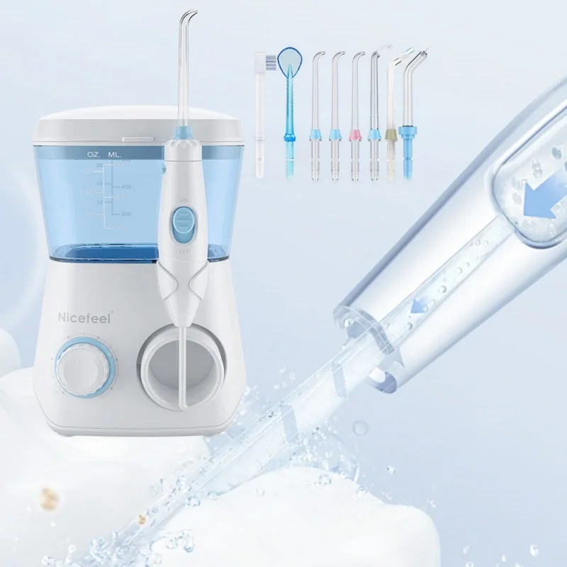

Electric Water Flosser Oral Irrigator 600ML Dental Cleaner Adjustable Pressure with 8 Replacement Jet Tips for Family Tooth Care