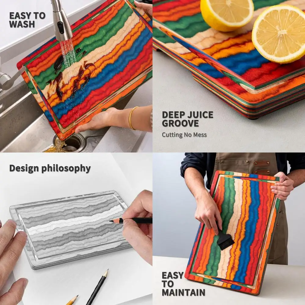 

Kitchen Wooden Chopping Board with Deep Groove and Side Handles for Meal Prep, Serving, and Charcuterie - Ideal Housewarming Gif