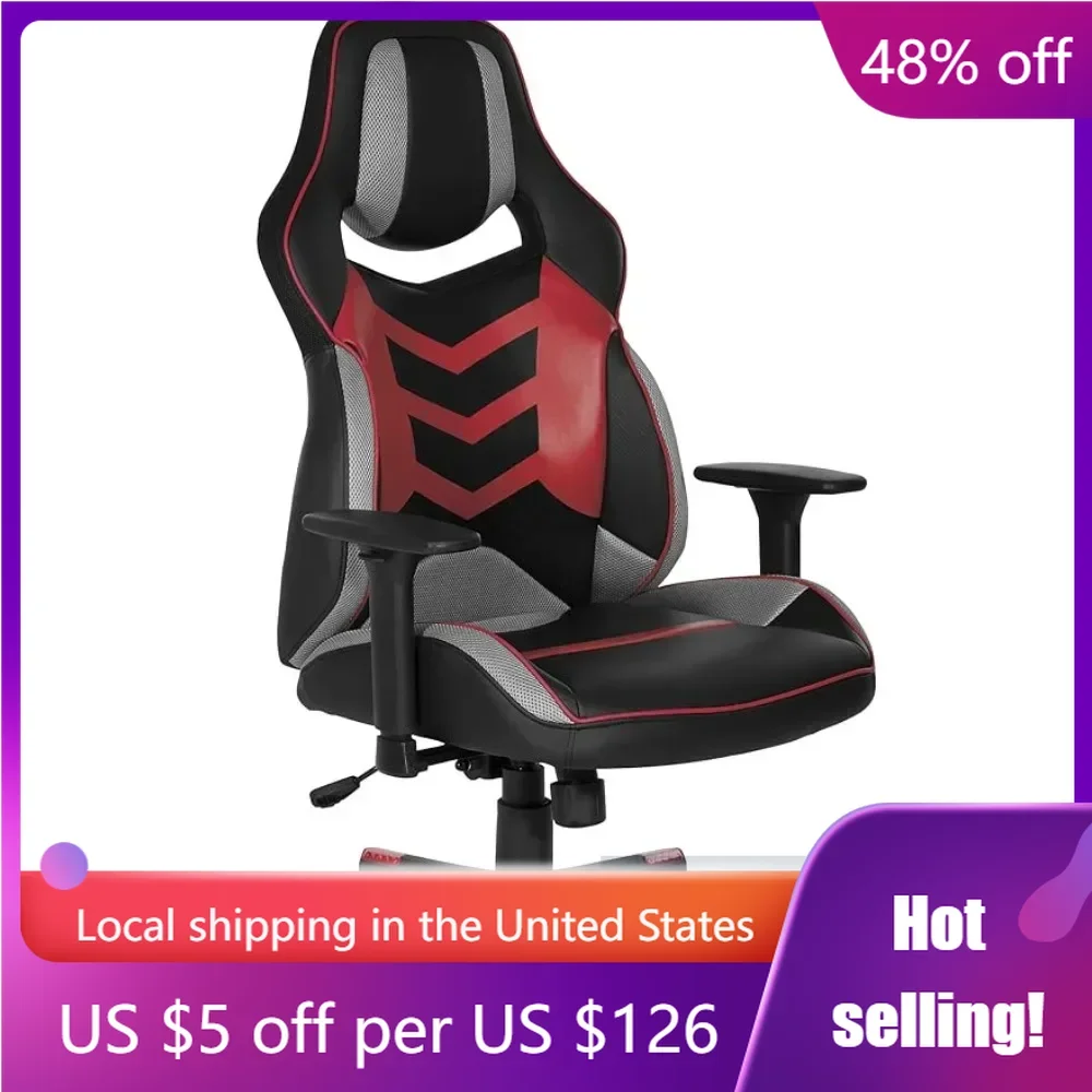 

Ergonomic Adjustable High Back Gaming Chair Black Faux Leather With Red AccentsFreight Free Computer Office Furniture