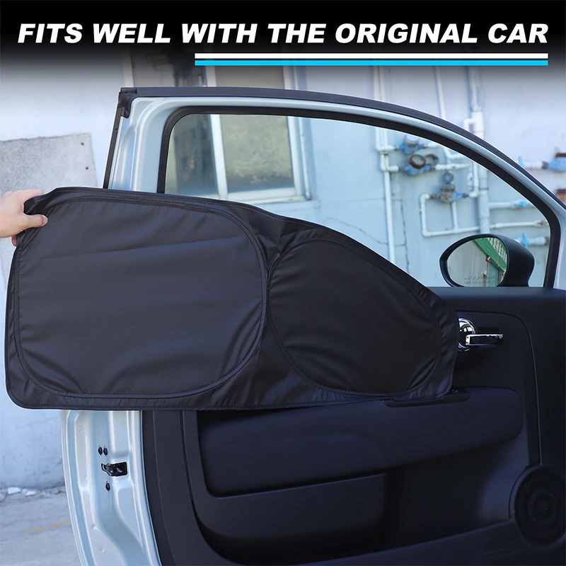 

For Fiat 500 2010-2022 silver tape black car full window windshield anti-UV sunshade car interior protection accessories