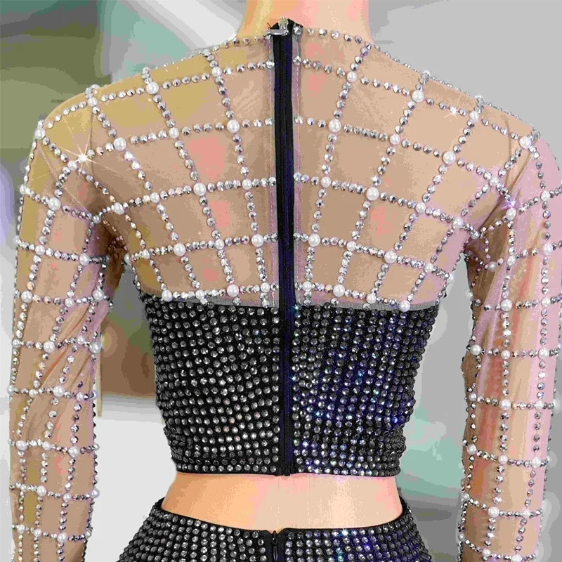 Glanzende Pole Dance Outfit Sexy Strass Top Shorts Vrouwen Party Gogo Dance Kostuum Bar Nachtclub Ds Dj Rave Kleding XS7425