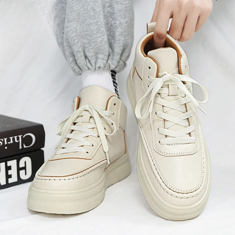 

Спортивные весенне-осенние молодежные студенческие белые повседневные кроссовки со средним верхом на толстой подошве из мягкой кожи, дышащие, модные, против запаха