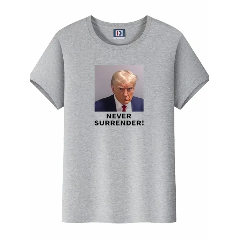 Donald Trump never surrender Mug shot august Print T-Shirt Vintage Streetwear Unisex Tops Summer Woman Fashion Casual TShirt