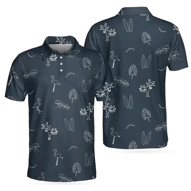Vintage Men Hawaiian Polo Shirts 3d Print Flamingo Graphic Unisex Casual Y2k Short Sleeve Clothing Male Fashion Streetwear Tops