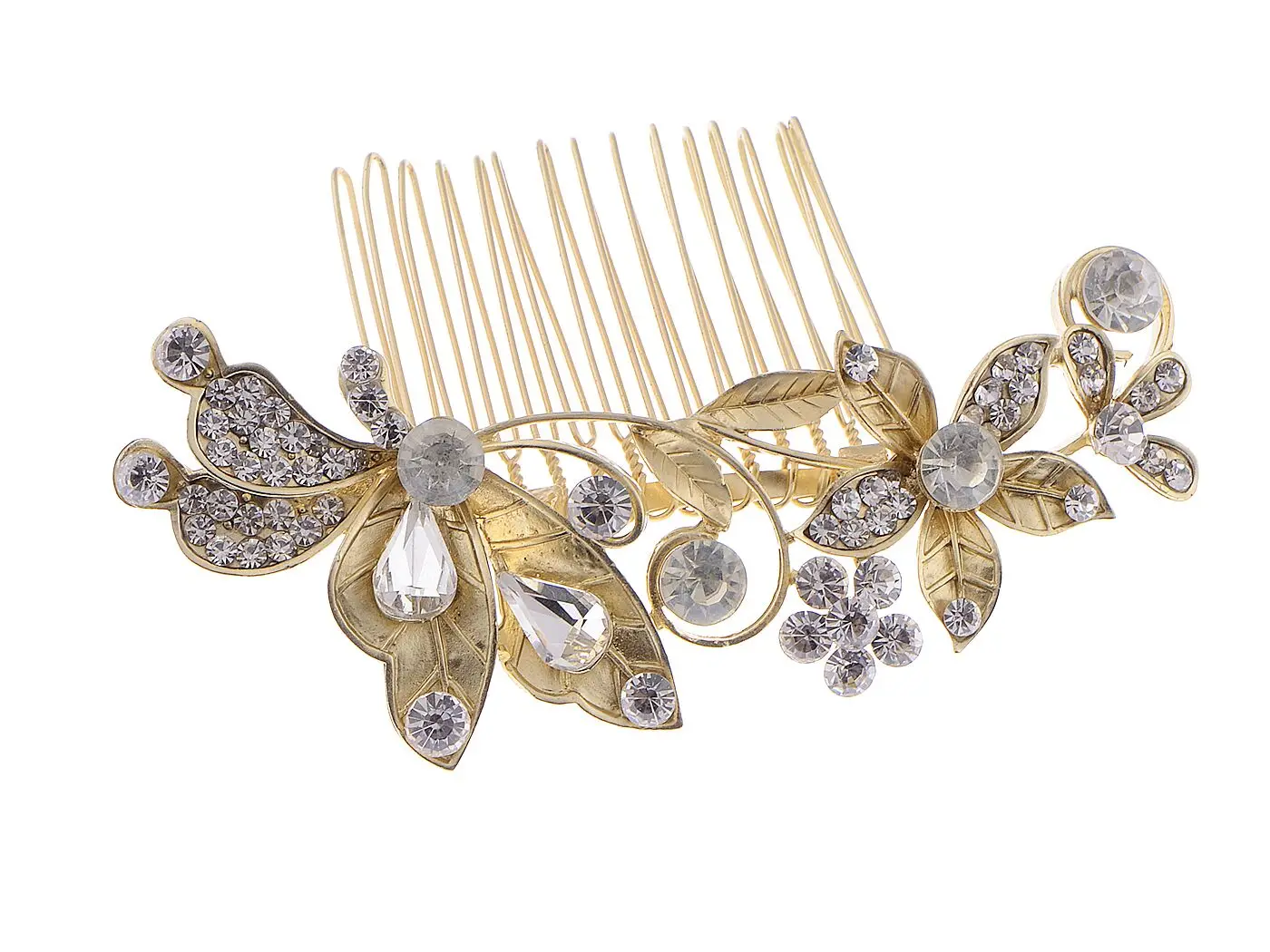 

Golden Tone Flower Leaf Crystal Rhinestone Elegant Bridal Hair Comb