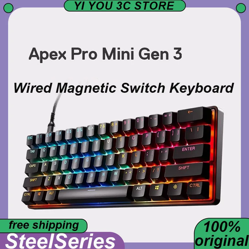 

SteelSeries ApexPro mini Gen3 Магнитный переключатель Проводная клавиатура с возможностью горячей замены Быстрый триггер RGB GG Quickset Пользовательские ПК Киберспортивные клавиатуры