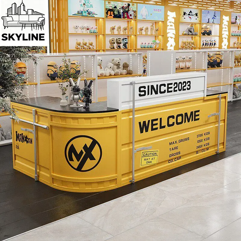 Compact Industrial Style Corner Service Counter, Sturdy Front Desk for Cafe Bar Gym Commercial Decor