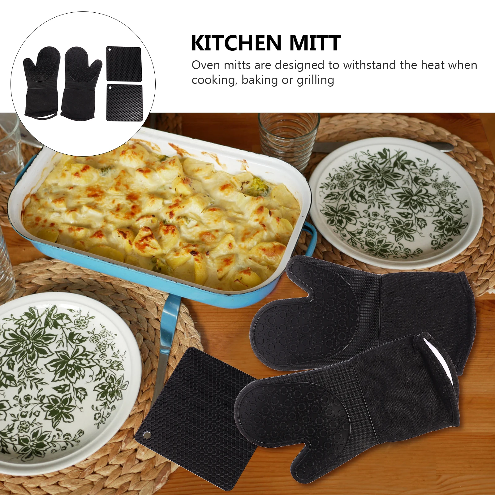 

2 Pcs Thickened Placemat Set Baking Mitts Sillicone Oven Microwave and Pot Holder Silicone Holders Material Hot