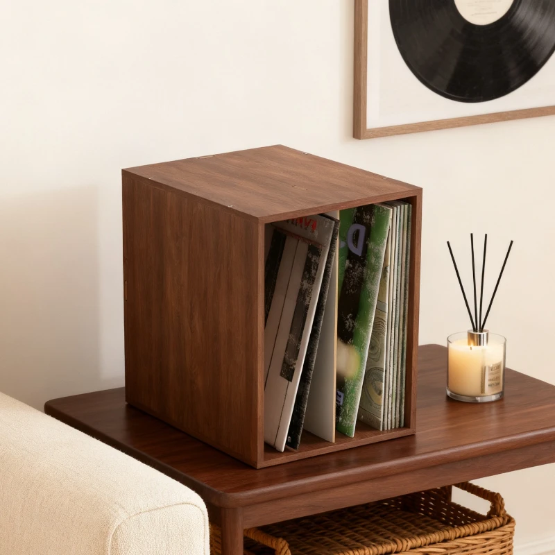

Vinyl Record Shelf Large Capacity Wood Display Stand Desk CD Storage Holder Multi-functional Organizer Box for Home Living Room