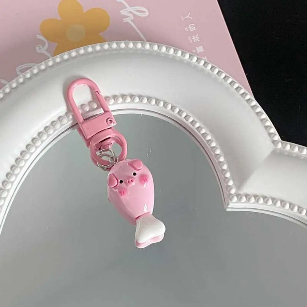 Creative Gourmet Pink Pig Metal Keychain Pink Pig Small Hamburger Pig Animal Keyring Cartoon Resin Pig Food Keychain Key Ring