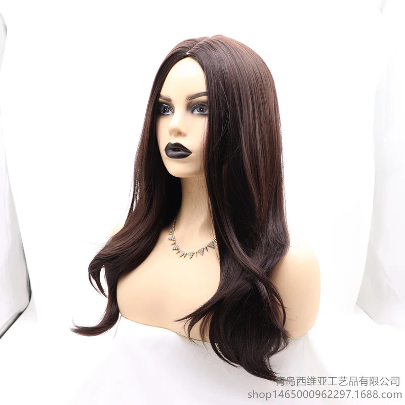 

Medium-parted long wavy hair, matte high-temperature synthetic fiber wig
