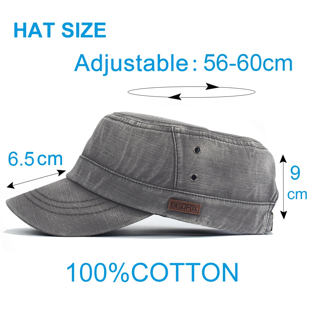 Washed Cotton Military Caps Casual Flat Top Hat Men Women Cadet Army Cap Adjustable Unique Design Vintage Four Seasons