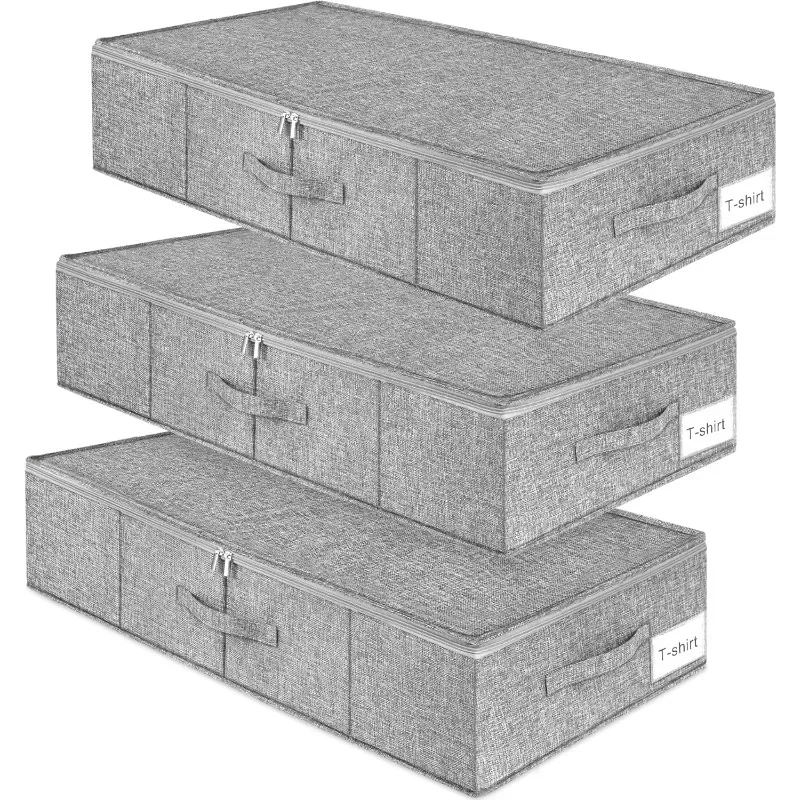 

Under Bed Storage, 3 Pack Underbed Storage Container Bags With Lid,Foldable Sturdy Clothes Storage Drawer Organizer W/ 3 Handles