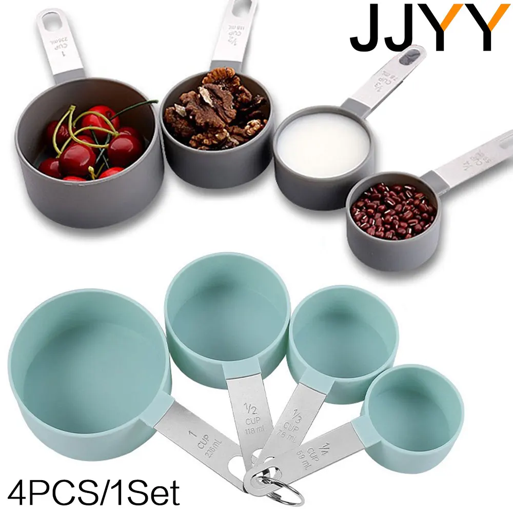 Juego de cucharas y tazas medidoras para hornear pasteles, utensilios de cocina con mango de acero inoxidable, accesorios de herramientas de cocina, 4 Uds.