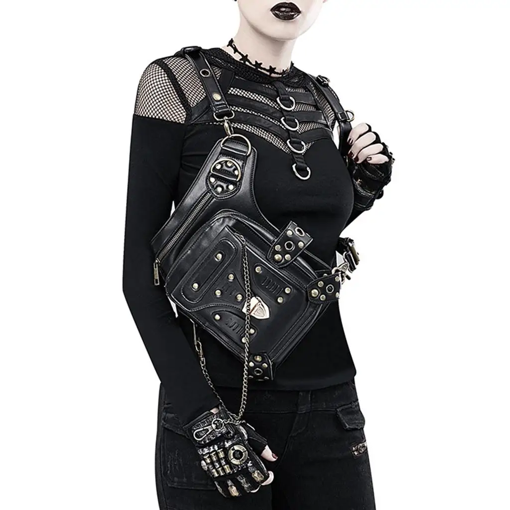 

Vintage Gothic Steampunk Biker Cycler Rivet Waist Pack Shoulder Bag