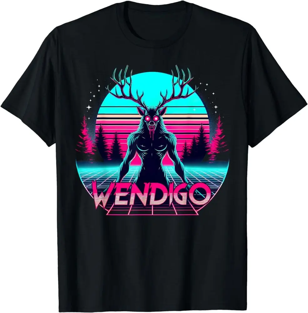 Wendigo Synthwave Cryptid Supernaturals Folklore Shirt Graphic T-shirts For Men Clothing Women Tees 100%Cotton Short Sleeve